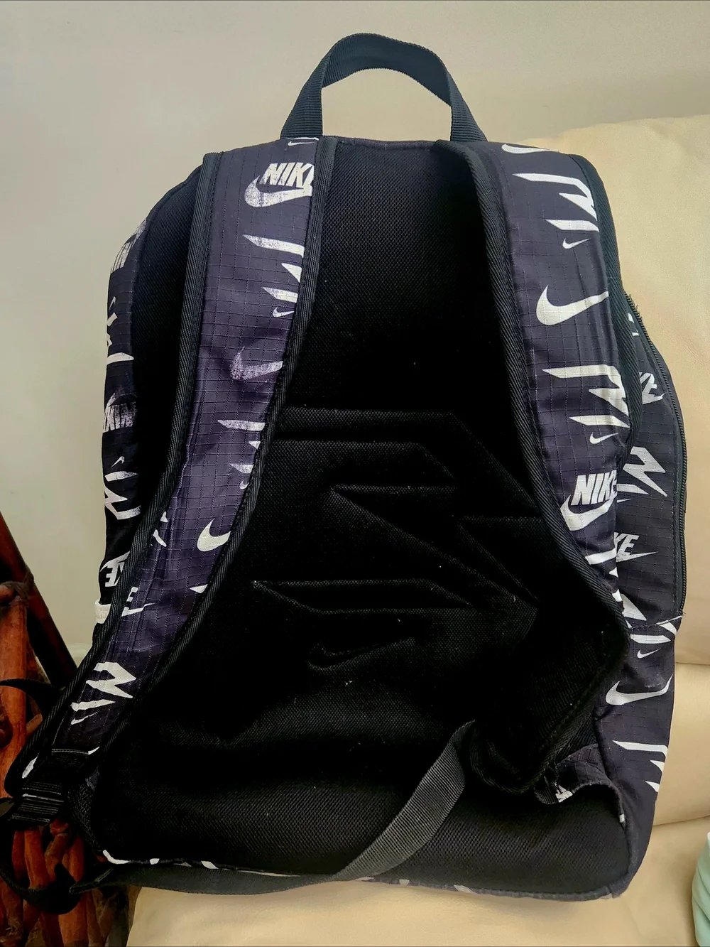 Nike Black Backpack with White Logos and Gold Swoosh